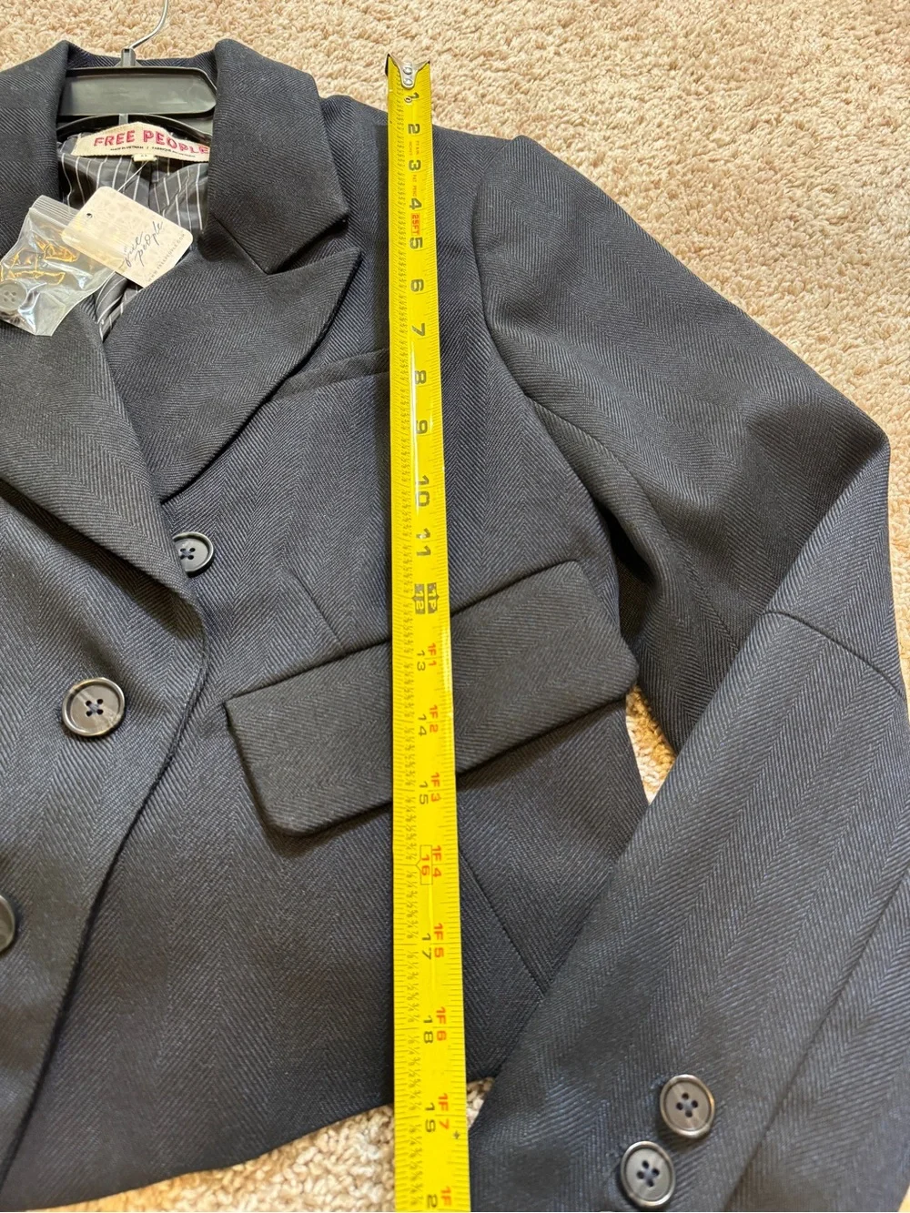 NWT Free People Cropped Double-Breasted Black Women's Blazer Jacket Size XS